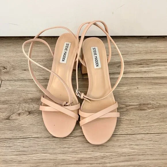Steve Madden Eva Strappy Sandal Block Nude Heels Size 8 - Picture 4 of 10